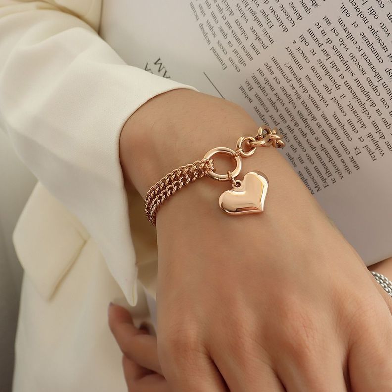 Pulsera Baño Oro Rosado 18k Doble Corazón L-2
