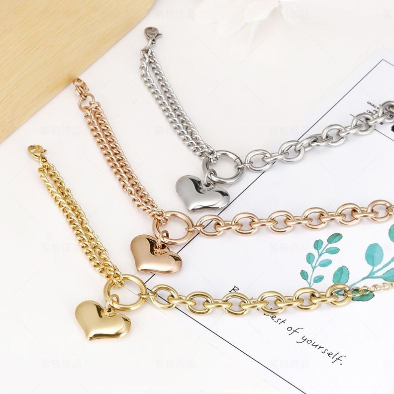 Pulsera Baño Oro Rosado 18k Doble Corazón L-1