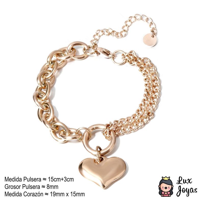 Pulsera Baño Oro Rosado 18k Doble Corazón L-5