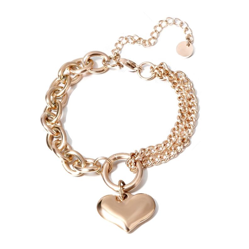 Pulsera Baño Oro Rosado 18k Doble Corazón L-0