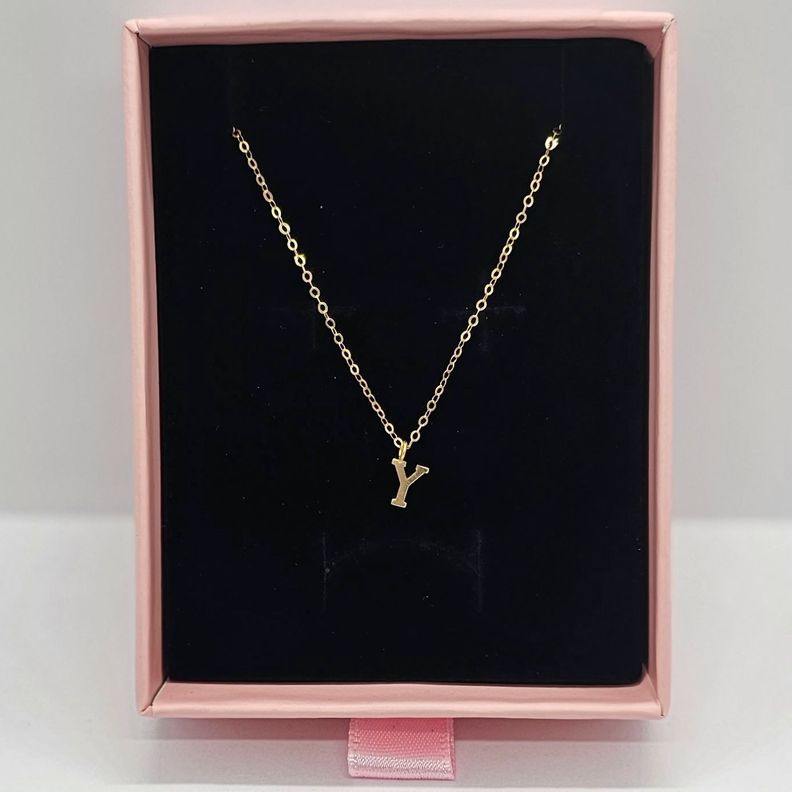CADENA ESLABONES ORO 18K COLGANTE LETRA INICIAL Y 18K-1