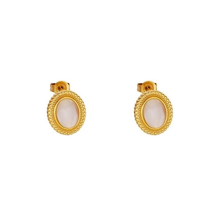 Aros Bano Oro 18k Pelotitas Piedra Ojo De Gato Dorado