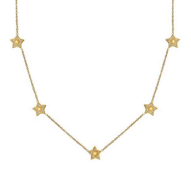 Collar Baño De Oro Amarillo 18k 5 Estrellas Circones-0