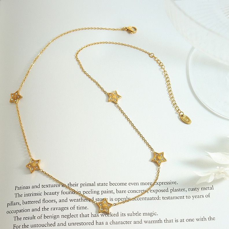 Collar Baño De Oro Amarillo 18k 5 Estrellas Circones-1