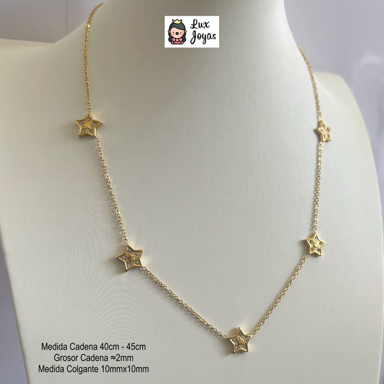Collar Baño De Oro Amarillo 18k 5 Estrellas Circones-4