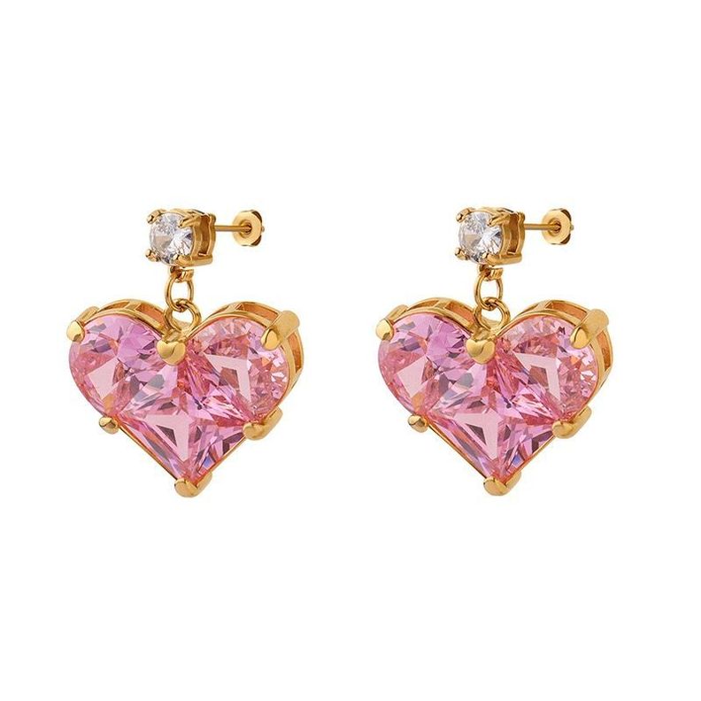 Aros Bano Oro 18k Corazon Rosa Francia Dorado