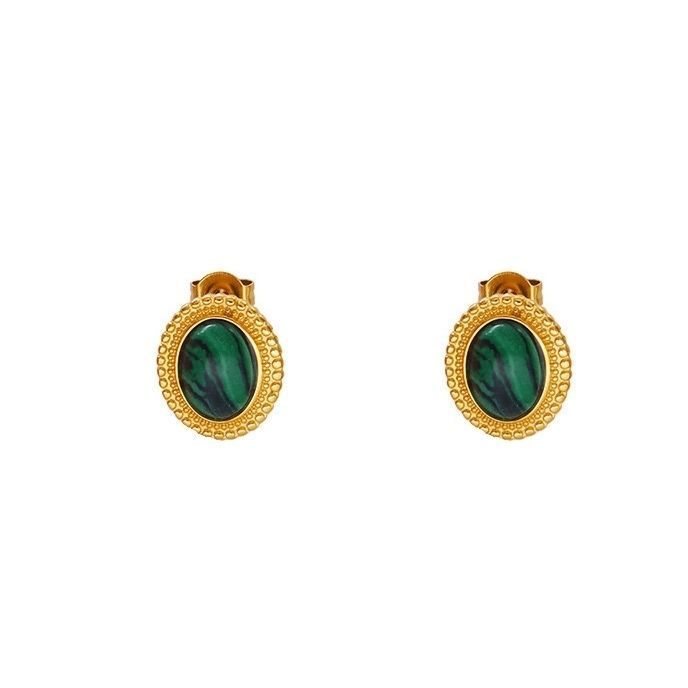Aros Bano Oro 18k Pelotitas Piedra Malaquita Dorado