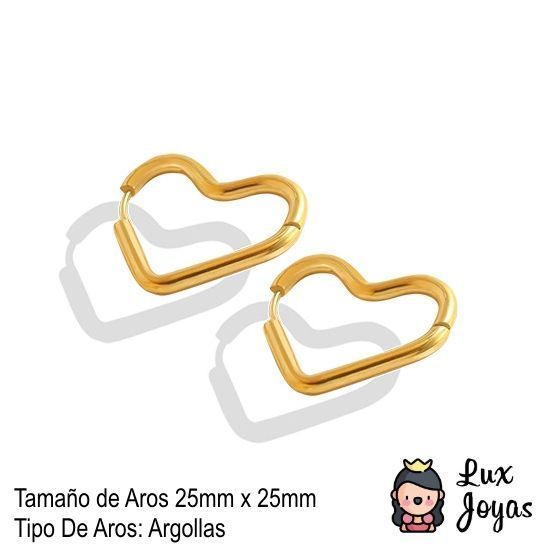 Aros Baño Oro Amarillo 18k Argollas Corazón-3