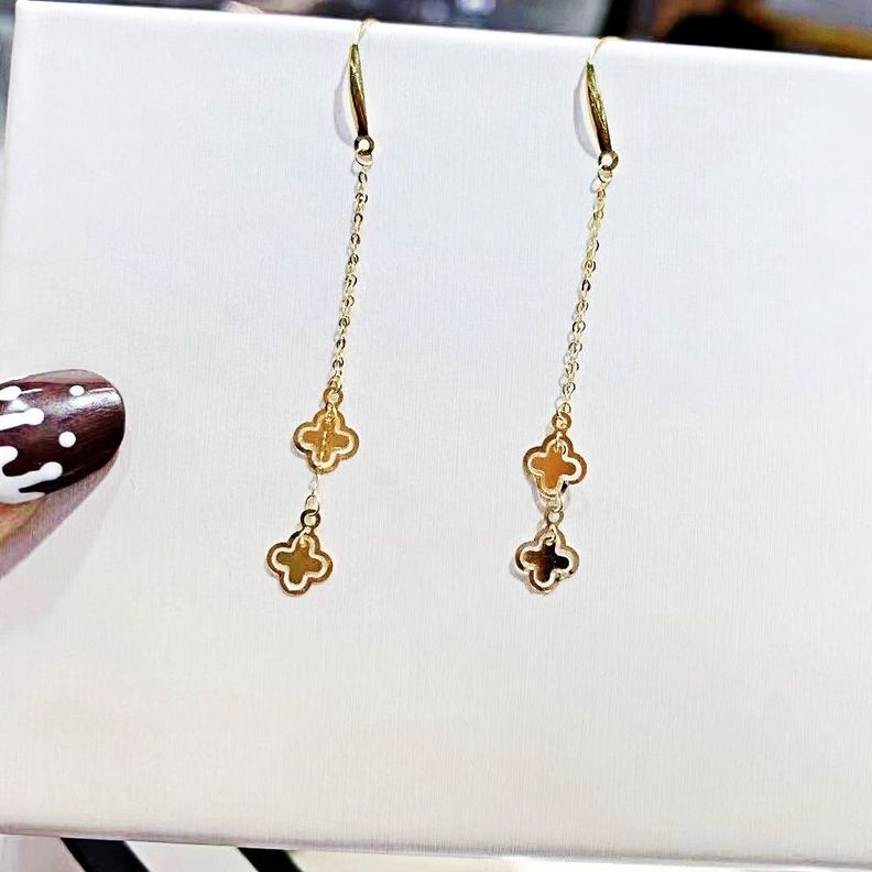 AROS LARGOS GANCHO CADENA TRÉBOL ORO AMARILLO 18K-1