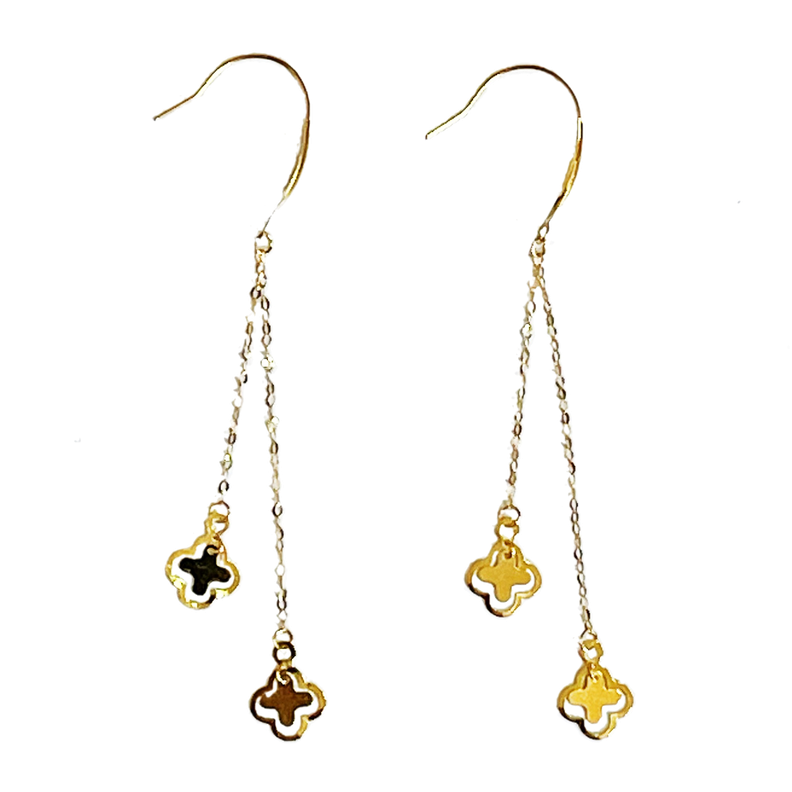 AROS LARGOS GANCHO CADENA TRÉBOL ORO AMARILLO 18K-0