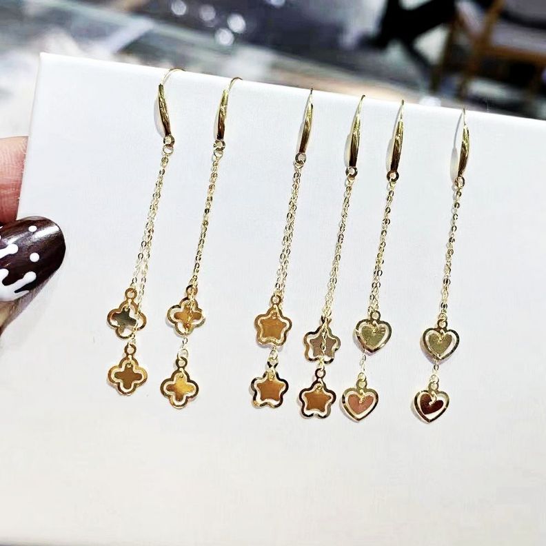 AROS LARGOS GANCHO CADENA TRÉBOL ORO AMARILLO 18K-2
