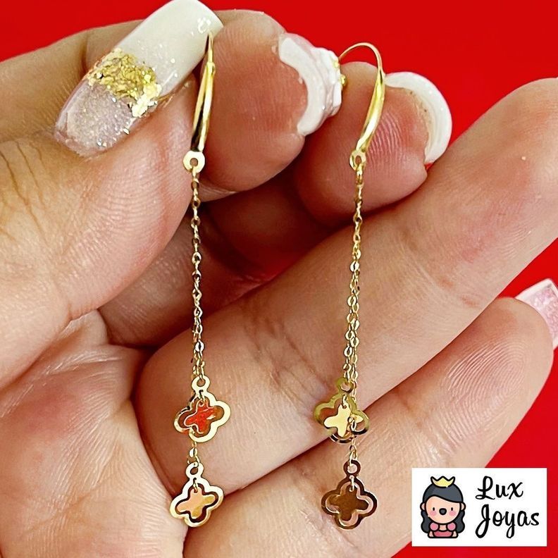 AROS LARGOS GANCHO CADENA TRÉBOL ORO AMARILLO 18K-3