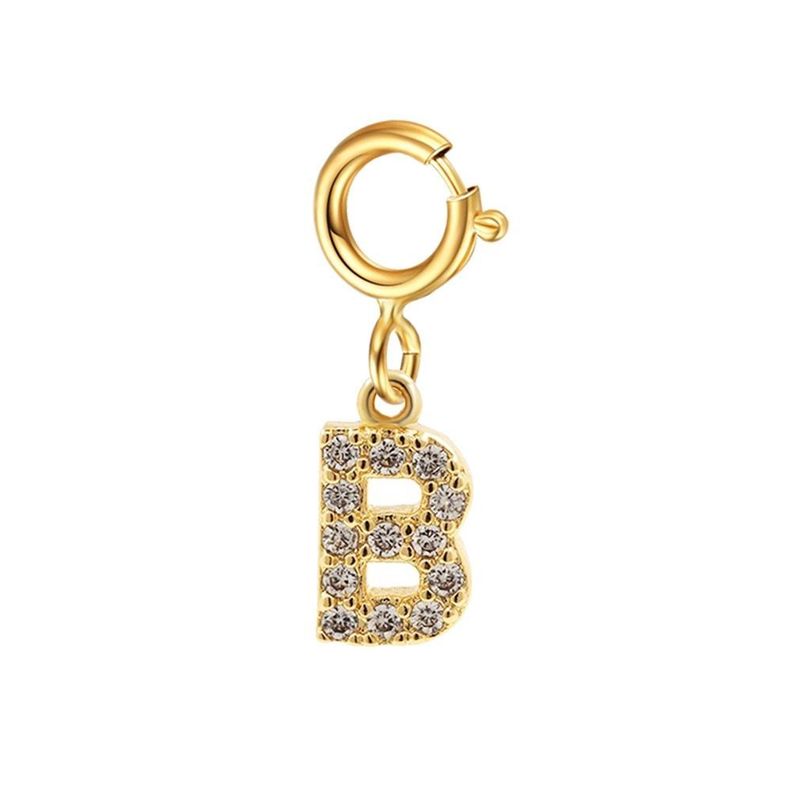 Cadena Eslabones Oro Amarillo 18k Charm Letras Inicial B Full Diamante-0
