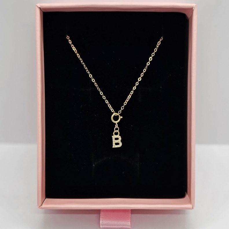 Cadena Eslabones Oro Amarillo 18k Charm Letras Inicial B Full Diamante-2