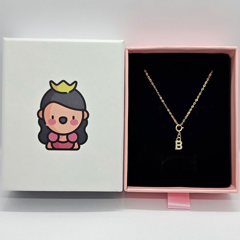 Cadena Eslabones Oro Amarillo 18k Charm Letras Inicial B Full Diamante-3