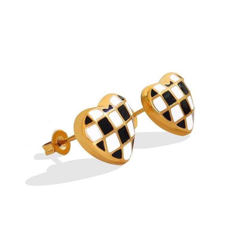 Aros Baño Oro Amarillo 18k Pegados Corazón Ajedrez-0