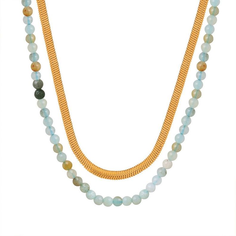 Collar Baño Oro 18k Doble Piedrecillas Cinta