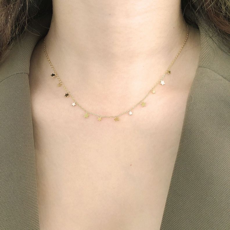 Collar Baño De Oro Amarillo 18k 12 Estrellas-2