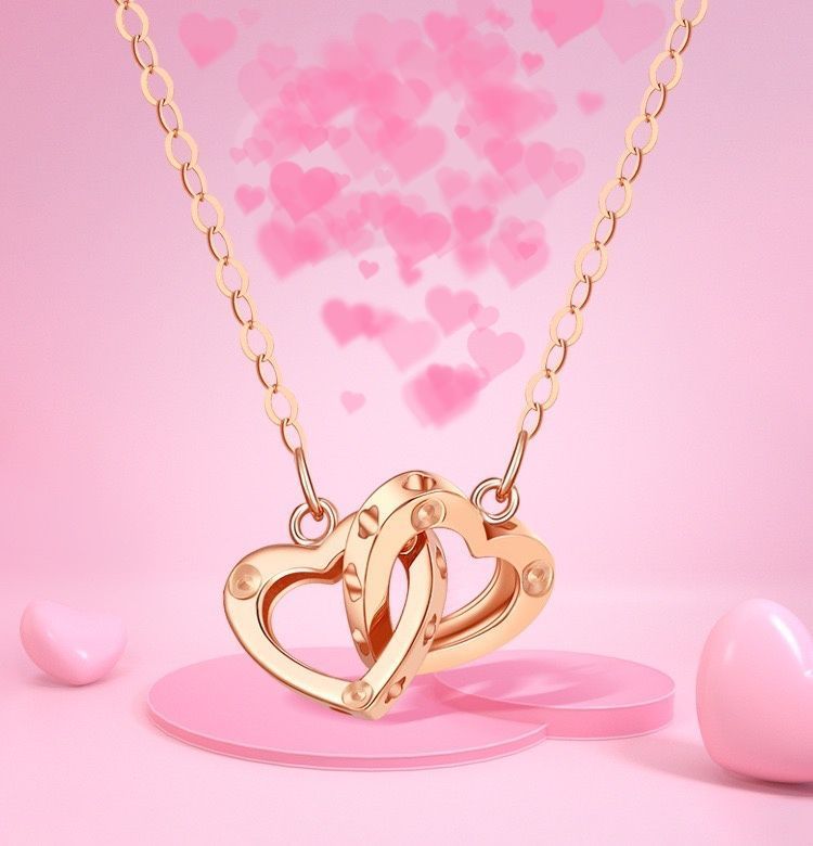 CADENA ESLABONES ORO ROSADO 18K DOS CORAZONES 18K-1
