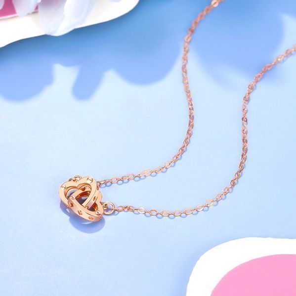 CADENA ESLABONES ORO ROSADO 18K DOS CORAZONES 18K-2