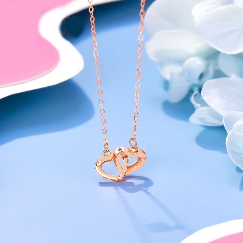 CADENA ESLABONES ORO ROSADO 18K DOS CORAZONES 18K-3