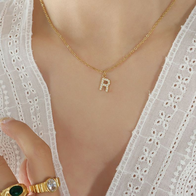 Collar Baño Oro 18k Letra Inicial Brillitos R-3