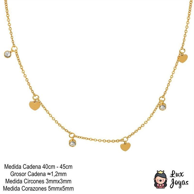 Collar Baño Oro 18 Kilates Punto De Luz Corazones-3