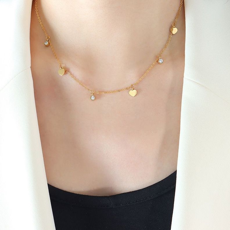 Collar Baño Oro 18 Kilates Punto De Luz Corazones-2