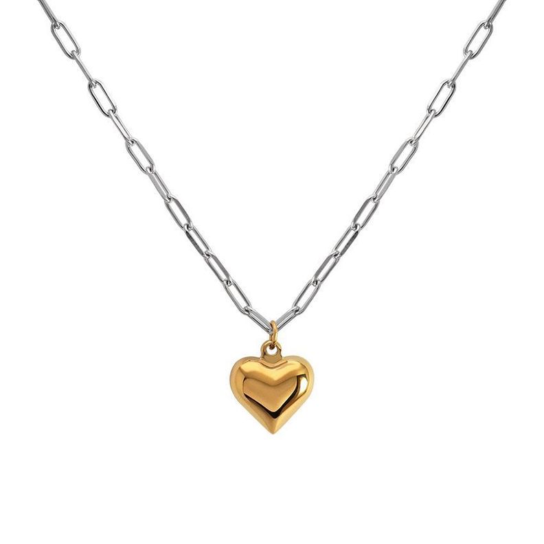 Collar Bano Oro 18k Eslabones Corazon Inflado Dorado