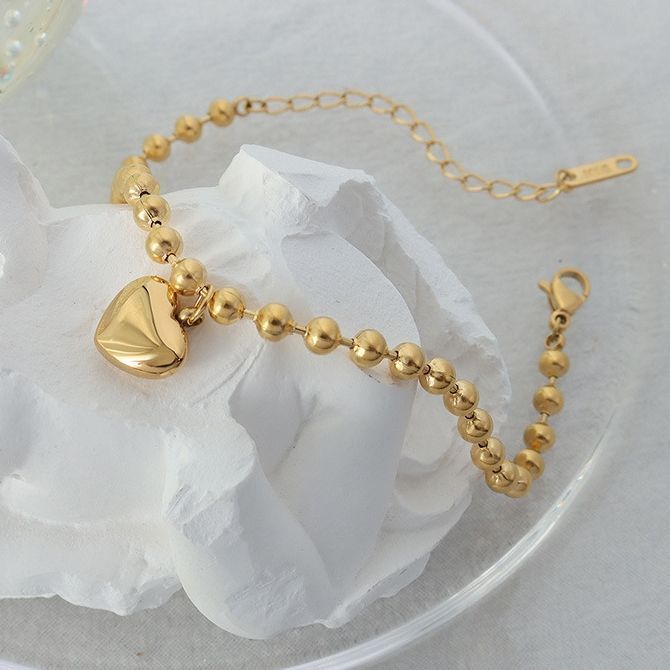 Pulsera Baño Oro Amarillo 18k Pelotitas Corazón-1