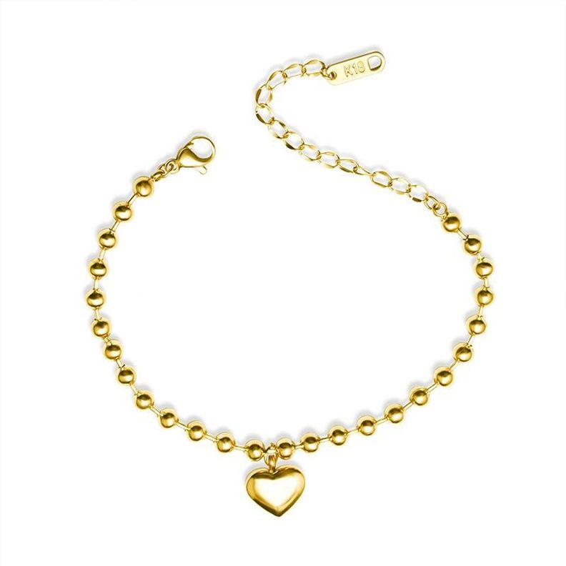 Pulsera Baño Oro Amarillo 18k Pelotitas Corazón-0