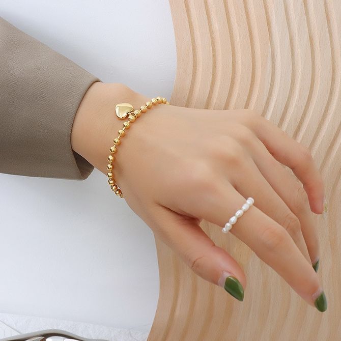 Pulsera Baño Oro Amarillo 18k Pelotitas Corazón-3