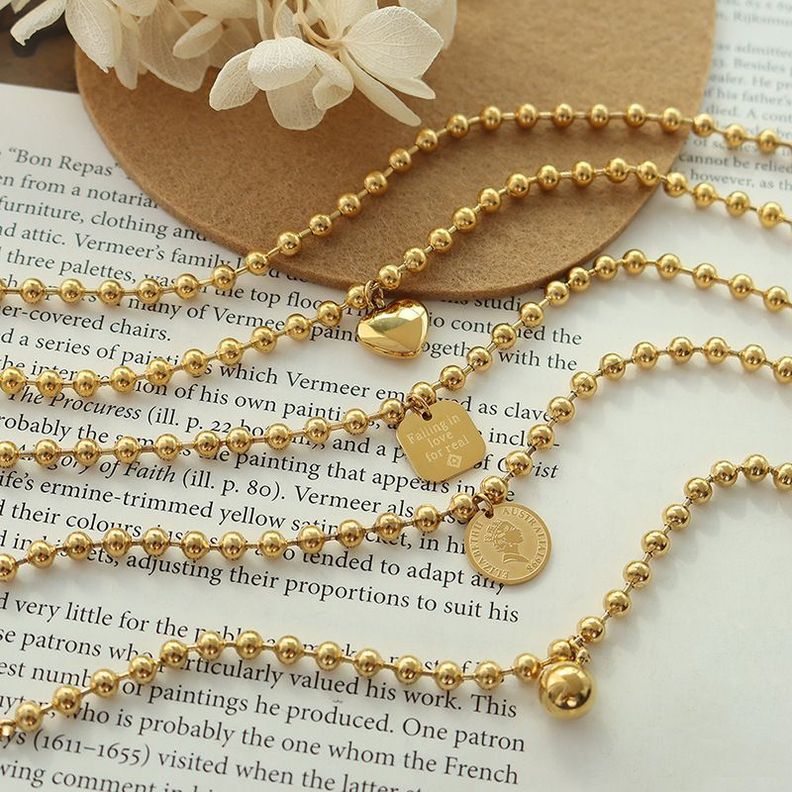 Pulsera Baño Oro Amarillo 18k Pelotitas Corazón-2