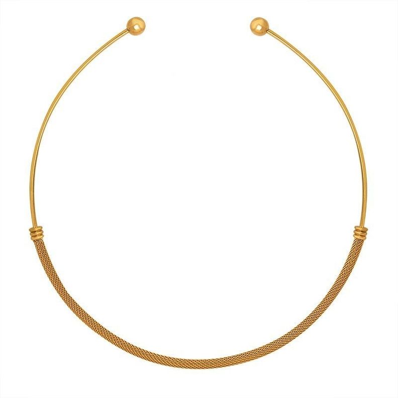 Collar Bano Oro 18k Tiara Rigida Malla Pelotas Dorado