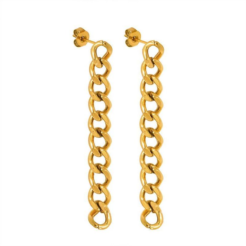 Aros Bano Oro 18k Largos Cadena Grumet Dorado