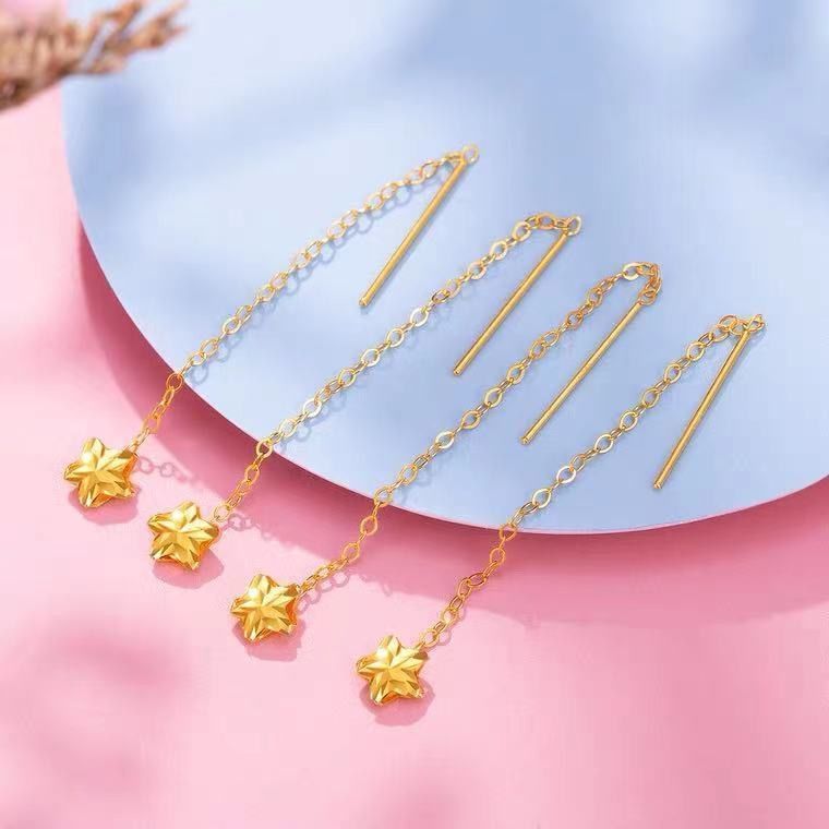 AROS LARGOS CADENA ESTRELLA ORO AMARILLO 18K-2