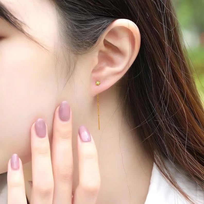 AROS LARGOS CADENA ESTRELLA ORO AMARILLO 18K-3