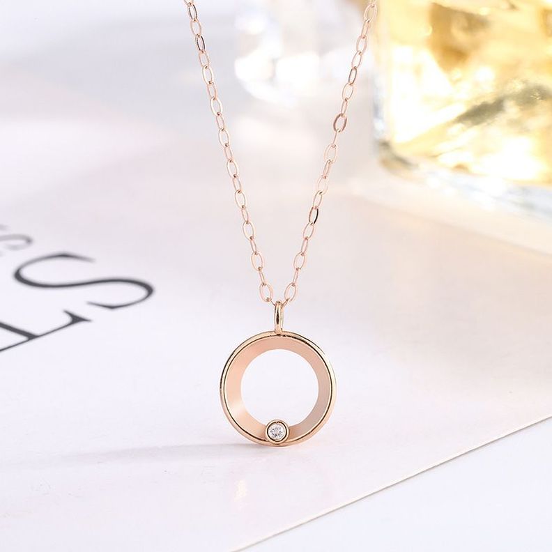 CADENA ESLABONES ORO ROSADO 18K COLGANTE CIRCULO L DIAMANTE 1P-2