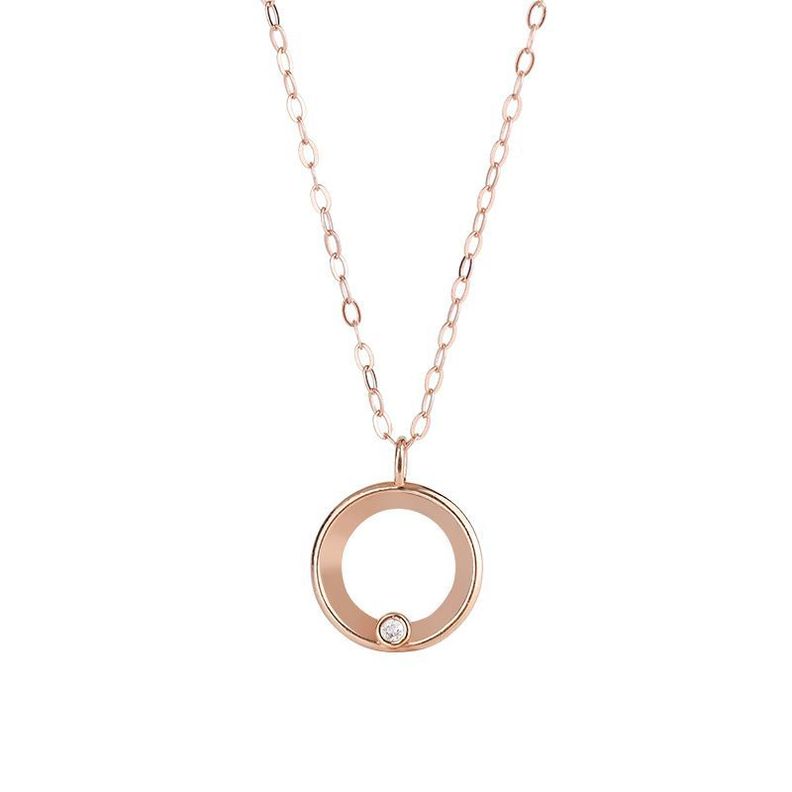 CADENA ESLABONES ORO ROSADO 18K COLGANTE CIRCULO L DIAMANTE 1P-0