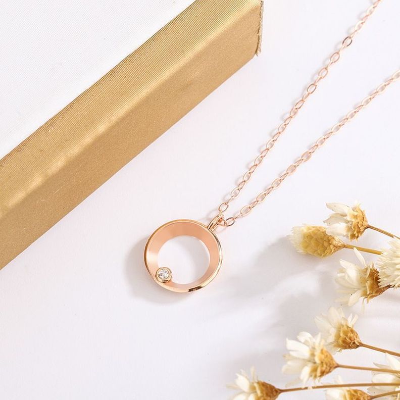 CADENA ESLABONES ORO ROSADO 18K COLGANTE CIRCULO L DIAMANTE 1P-1