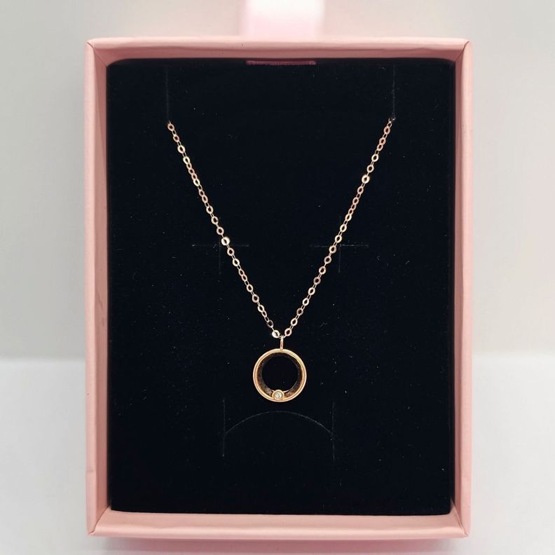 CADENA ESLABONES ORO ROSADO 18K COLGANTE CIRCULO L DIAMANTE 1P-4