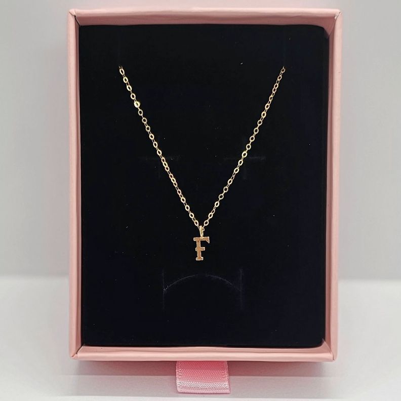 CADENA ESLABONES ORO 18K COLGANTE LETRA INICIAL F 18K-1