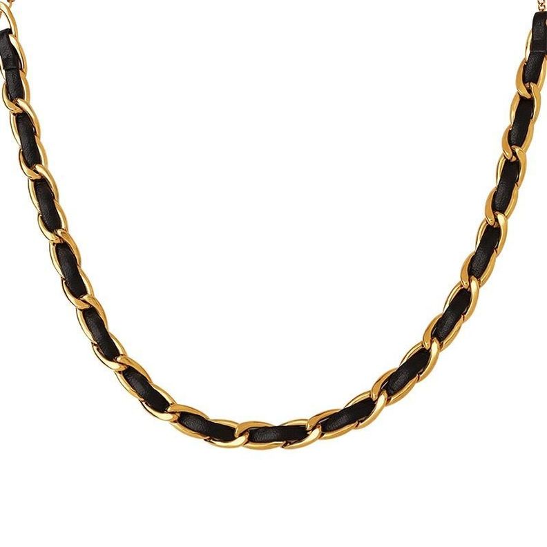Collar Bano Oro 18k Choker Cadena Cuero Negro Dorado