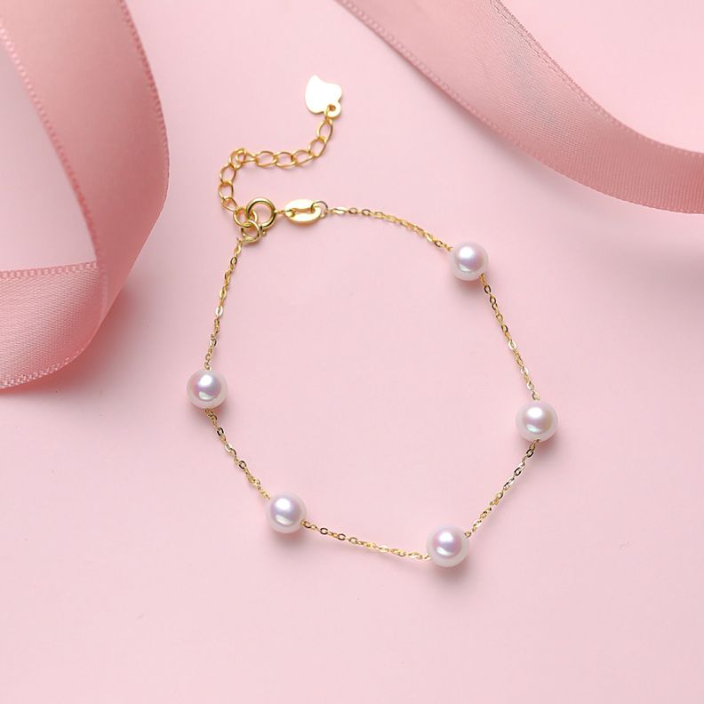 Pulsera Eslabones Perla De Rio Oro Amarillo 18k-2