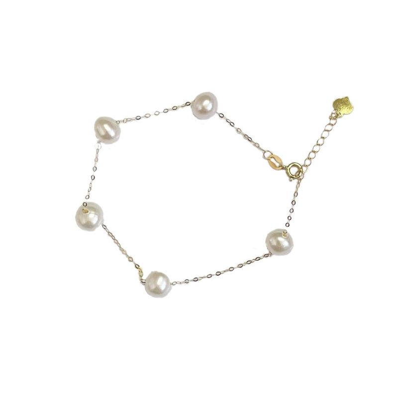 Pulsera Eslabones Perla De Rio Oro Amarillo 18k-0