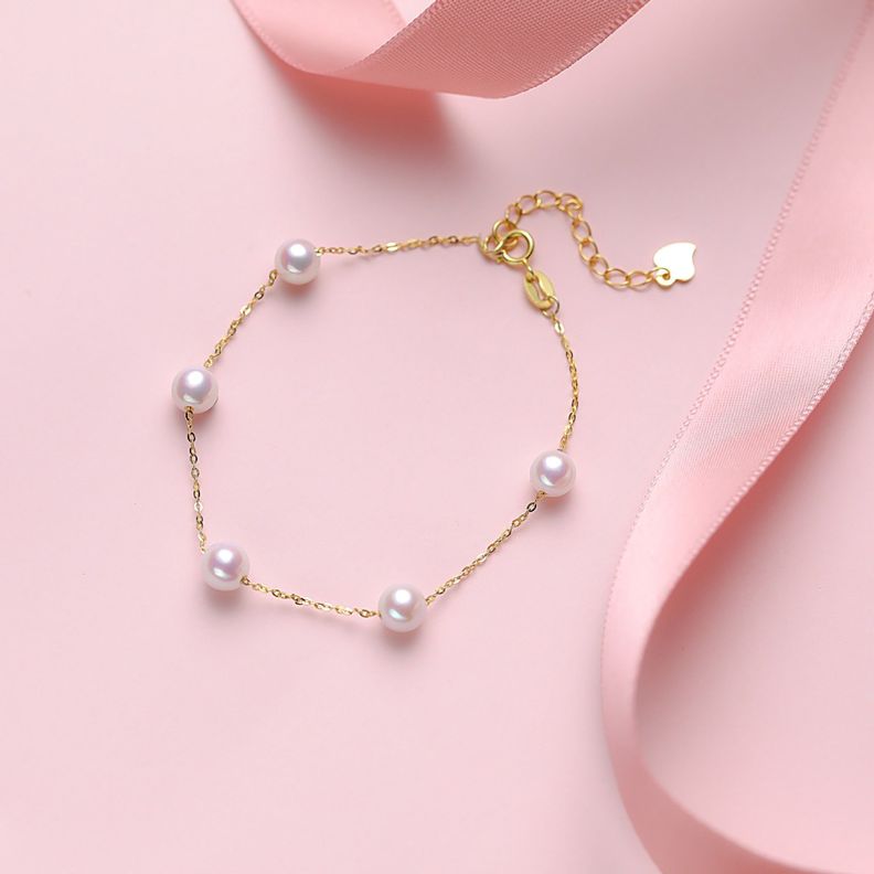 Pulsera Eslabones Perla De Rio Oro Amarillo 18k-1
