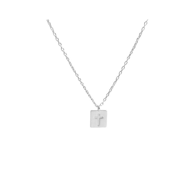 Collar Plata 925 Cruz Placa Plateado
