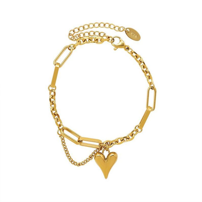 Pulsera Baño Oro Amarillo 18k Doble Diseño Corazón Cadena-0