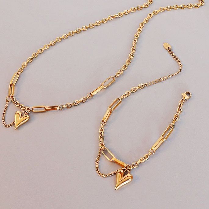 Pulsera Baño Oro Amarillo 18k Doble Diseño Corazón Cadena-1