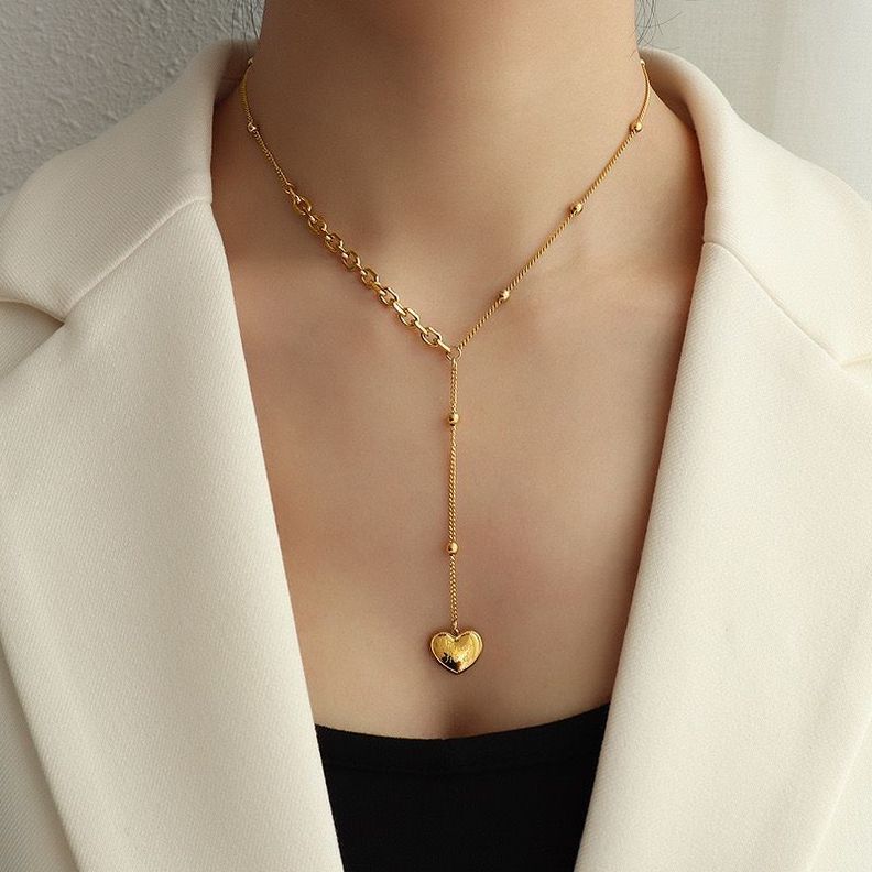 Collar Baño De Oro Amarillo 18k Pelotita Alargue De Corazón-1
